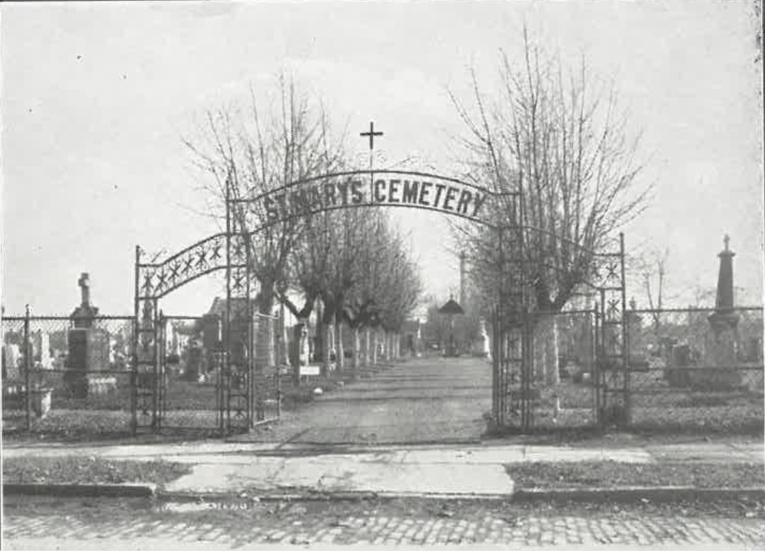 The once ornate West 41st Street entranceway to St. Mary Cemetery.