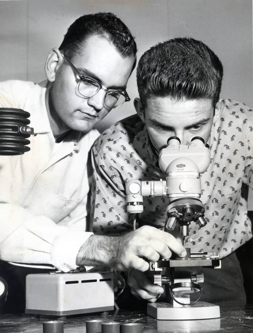 Students with Metallurgical Microscope