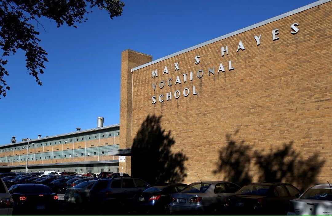 Old Max S. Hayes High School building before its deconstruction.