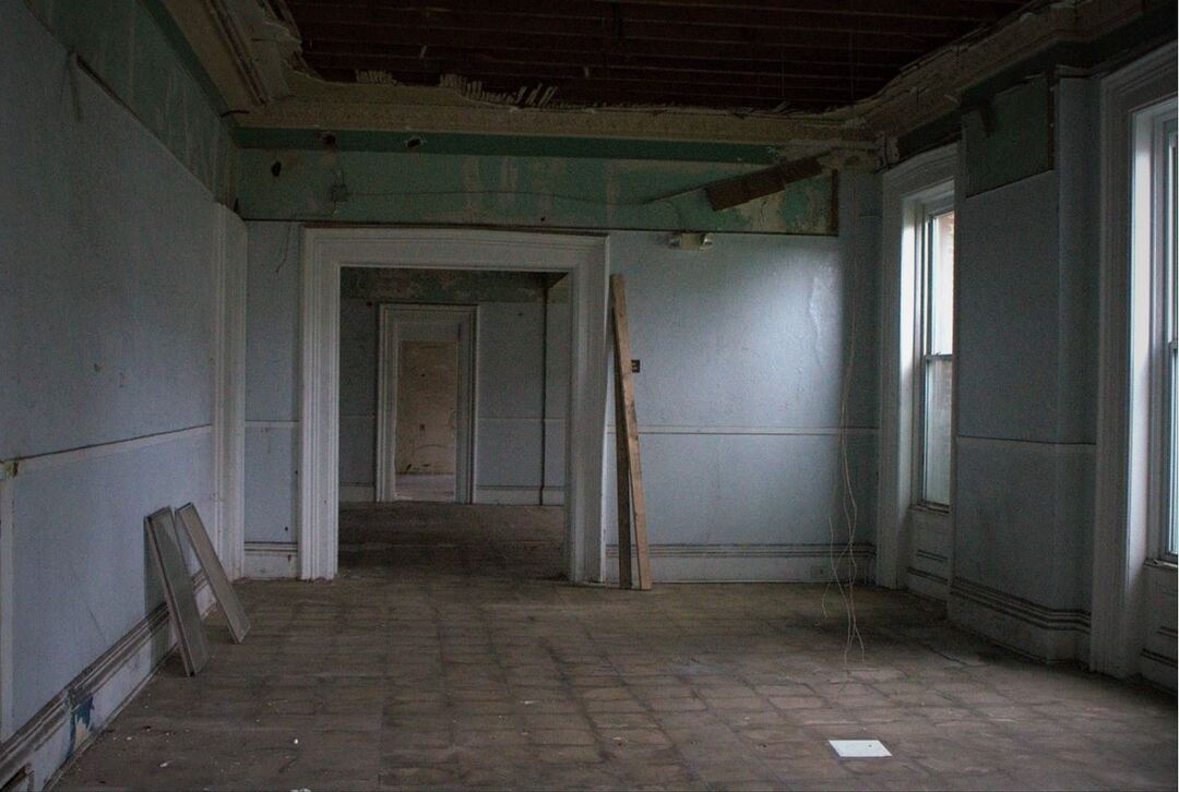 Inside of the Cook-Bousfield Mansion, before restoration.