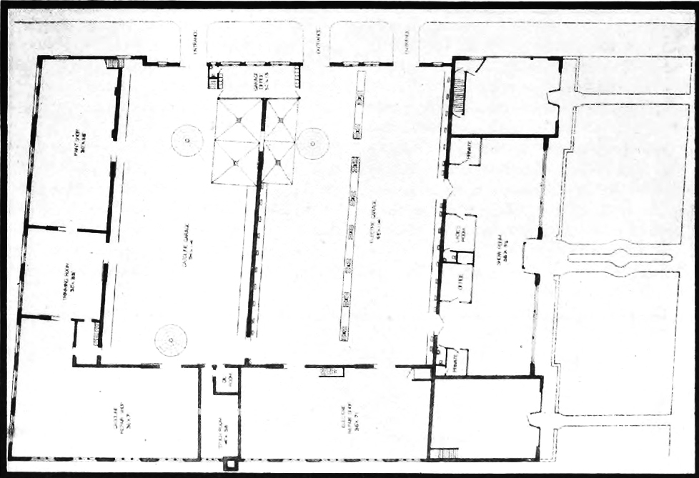 The floor plan for the first floor of the Baker Electric Motor Vehicle Company showroom