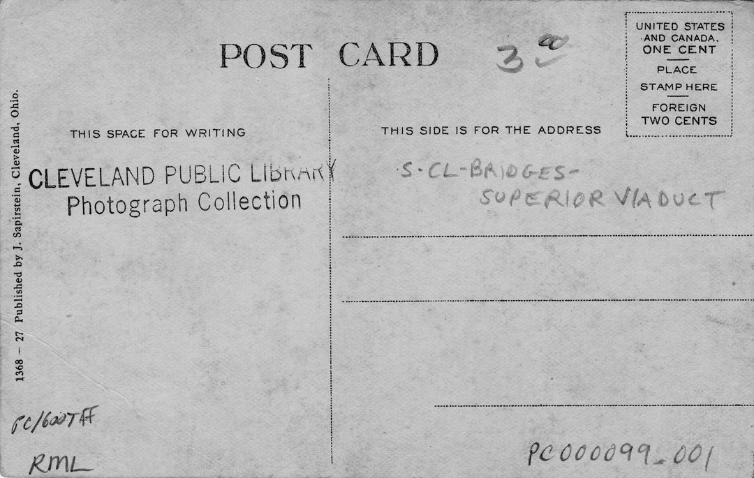 Reverse side of Superior Viaduct Postcard