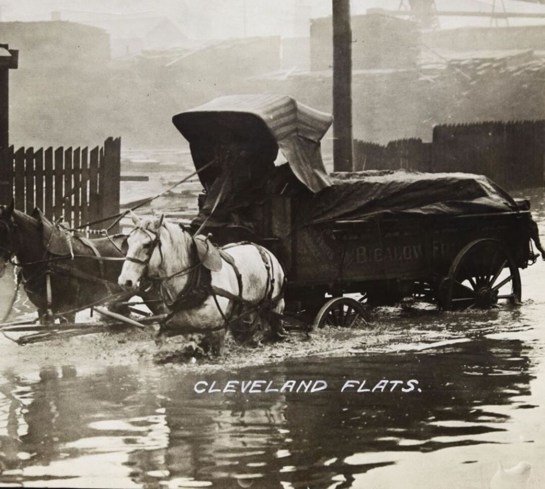 Horse and Buggy Caught in the Flats' Flood Waters