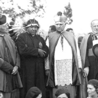 Father Vitus Hribar (on the left) at a ceremony at the Cleveland Cultural Gardens